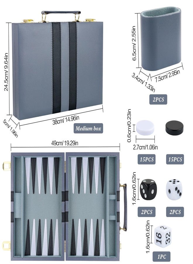 RERIVER Backgammon Set 2 Players Classic Backgammon Sets for Adults Board Game with PU Leather Case Portable and Travel Backgammon Set (Grey, 15inch) - Image 2